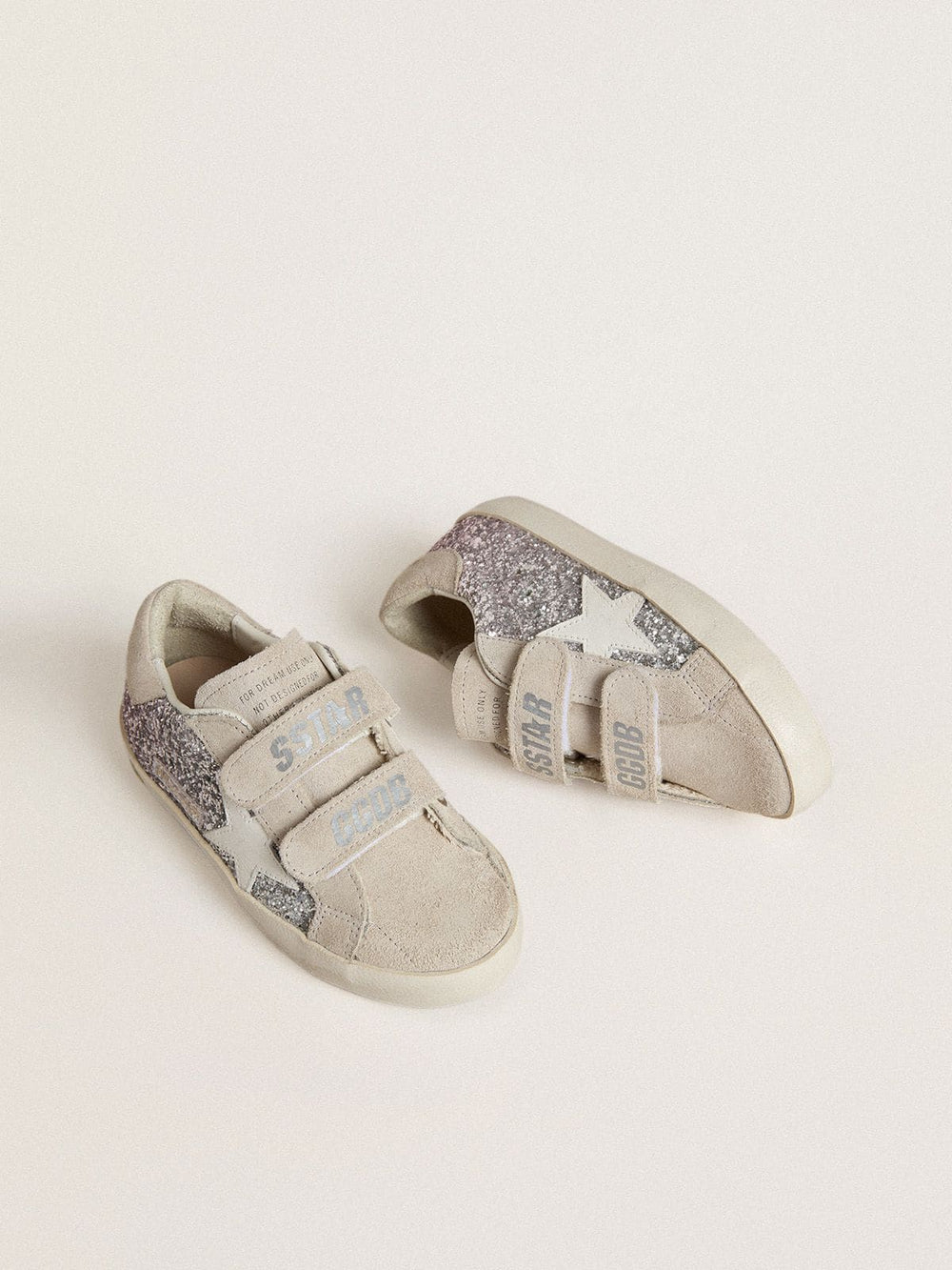 Golden Goose Young Old School in silver and pink glitter with white leather star