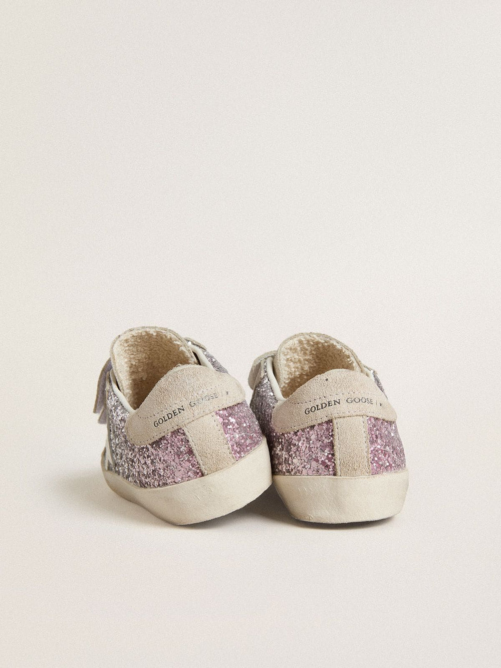 Golden Goose Young Old School in silver and pink glitter with white leather star
