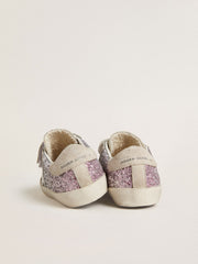 Golden Goose Young Old School in silver and pink glitter with white leather star