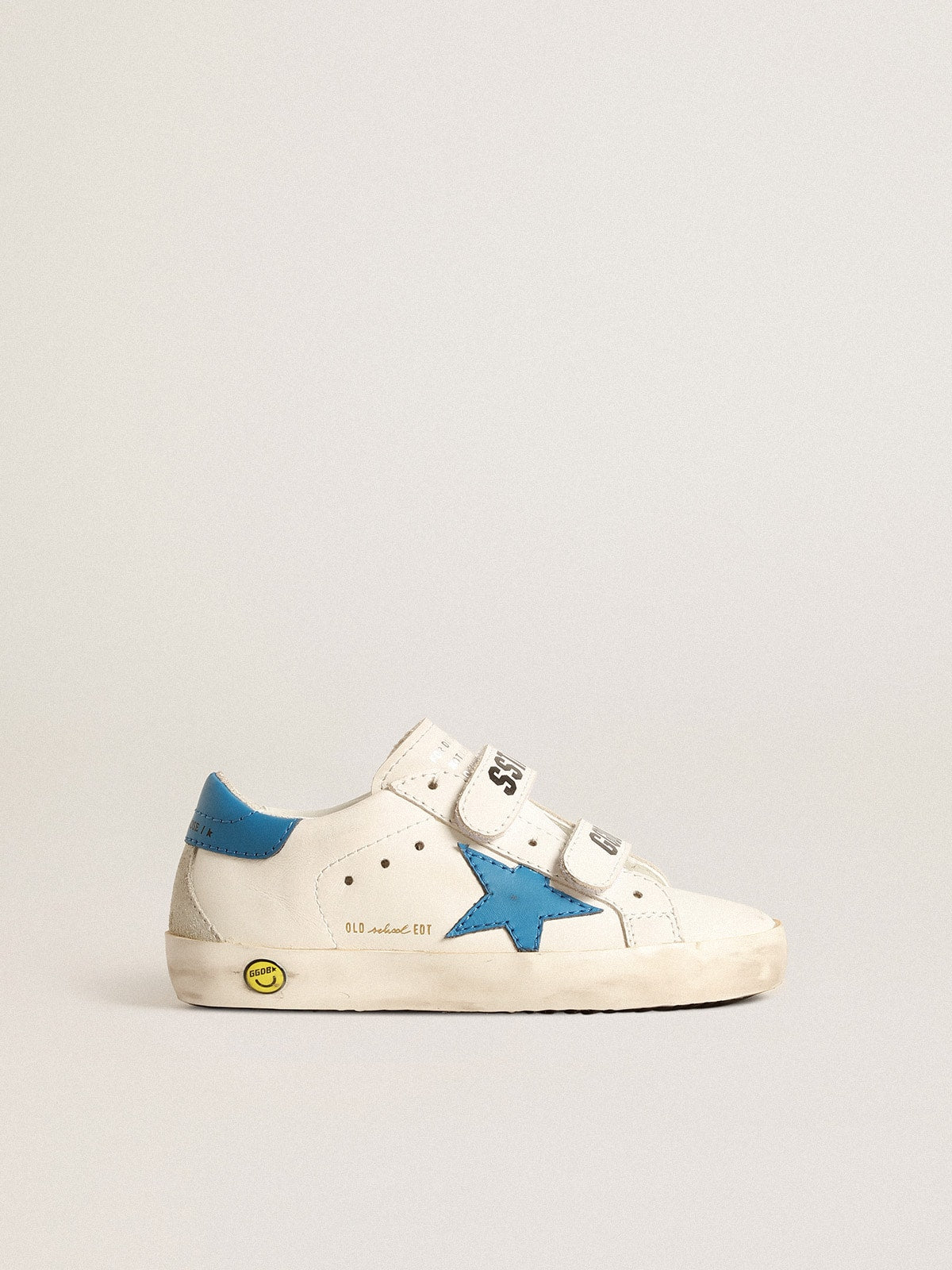 Golden Goose Young Old School in leather with light blue star and heel tab