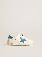 Golden Goose Young Old School in leather with light blue star and heel tab