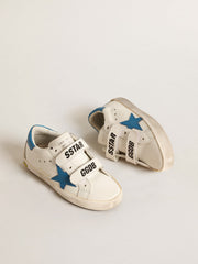 Golden Goose Young Old School in leather with light blue star and heel tab