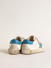 Golden Goose Young Old School in leather with light blue star and heel tab