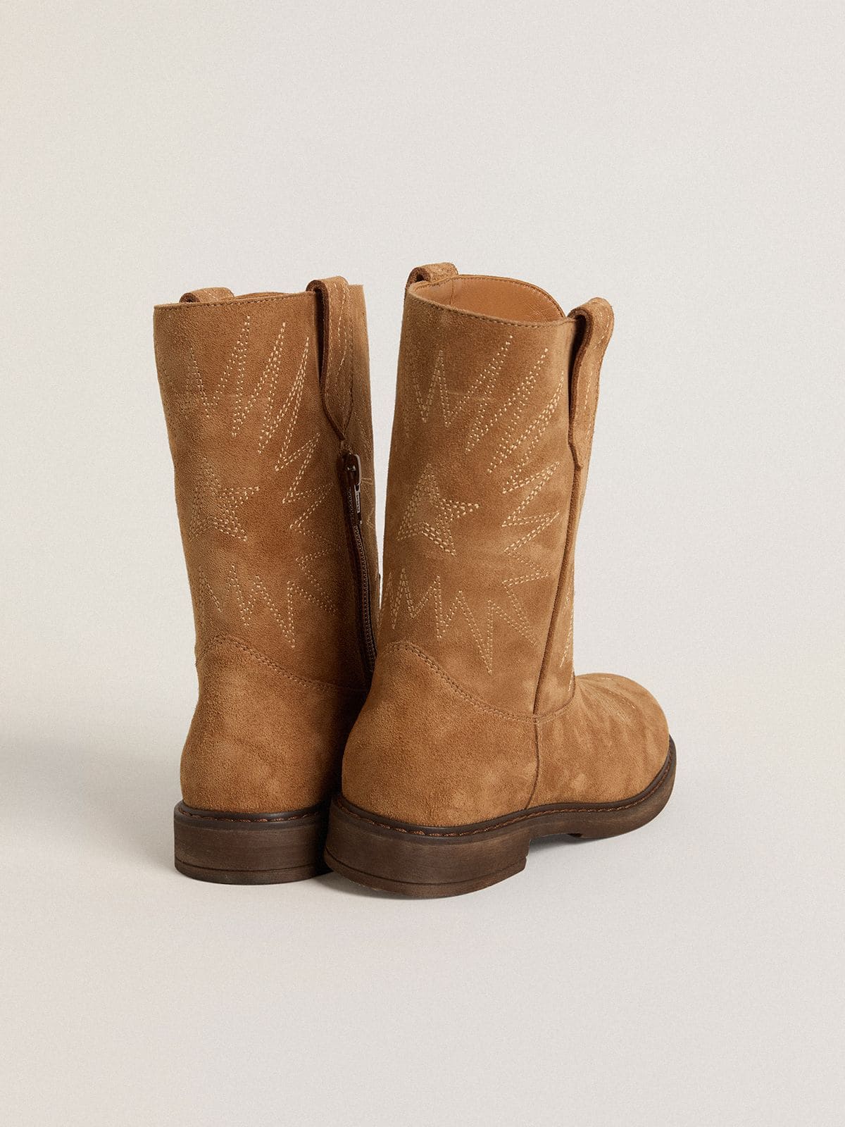 Golden Goose Wish Junior boots in camel suede with star embroidery
