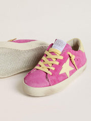 Golden Goose Young Super-Star in pink suede with light yellow star and heel tab