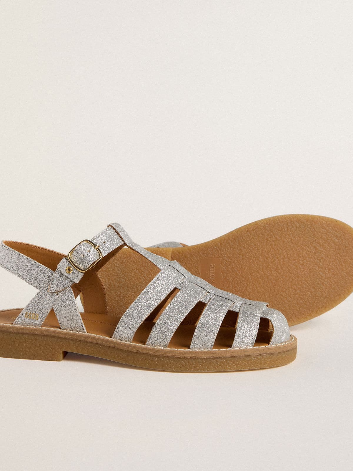 Golden Goose Maxime Junior sandals in silver micro-glitter