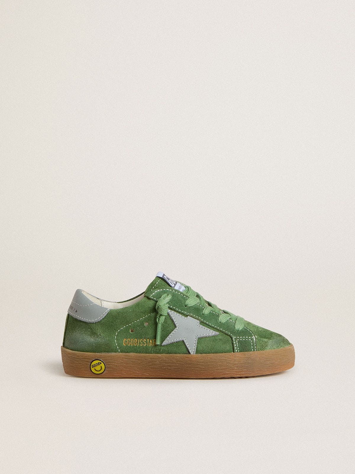 Golden Goose Young Super-Star in green suede with baby blue star and heel tab