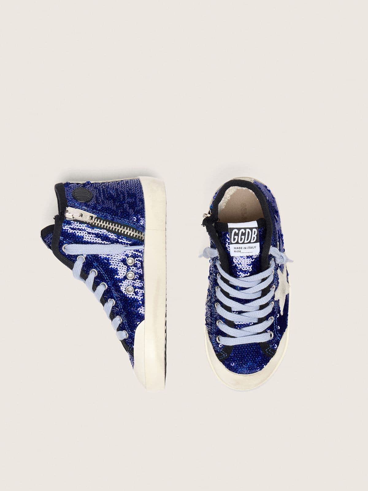 Golden Goose Young Francy Penstar in blue sequins with white suede star