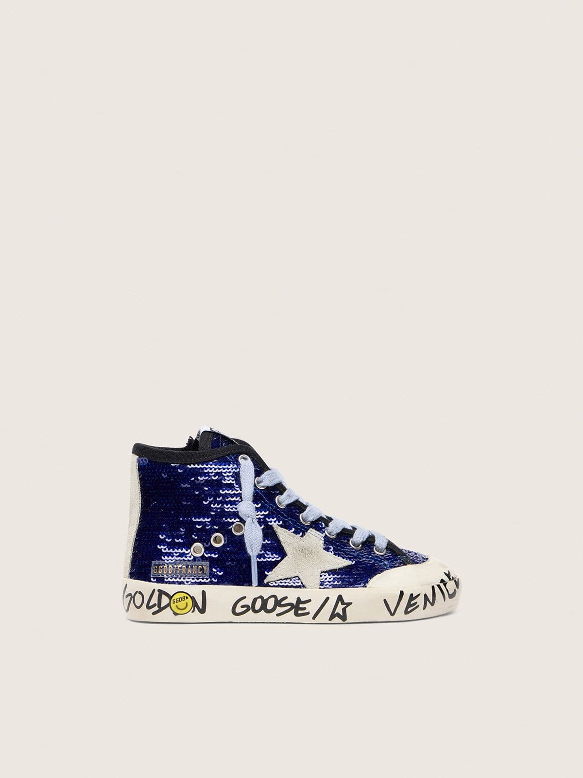 Golden Goose Young Francy Penstar in blue sequins with white suede star