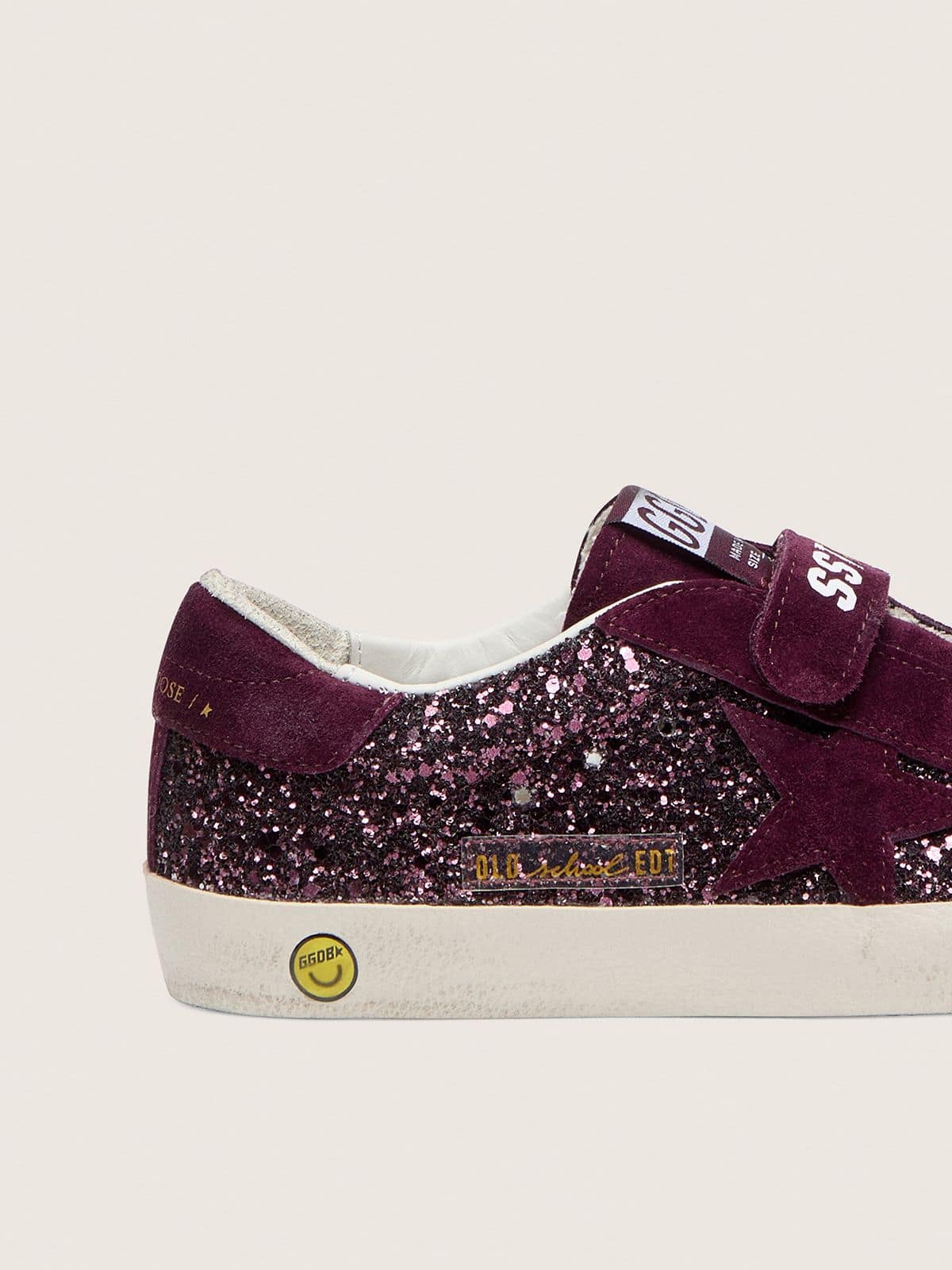 Golden Goose Young Old School in burgundy glitter with burgundy suede star and heel tab