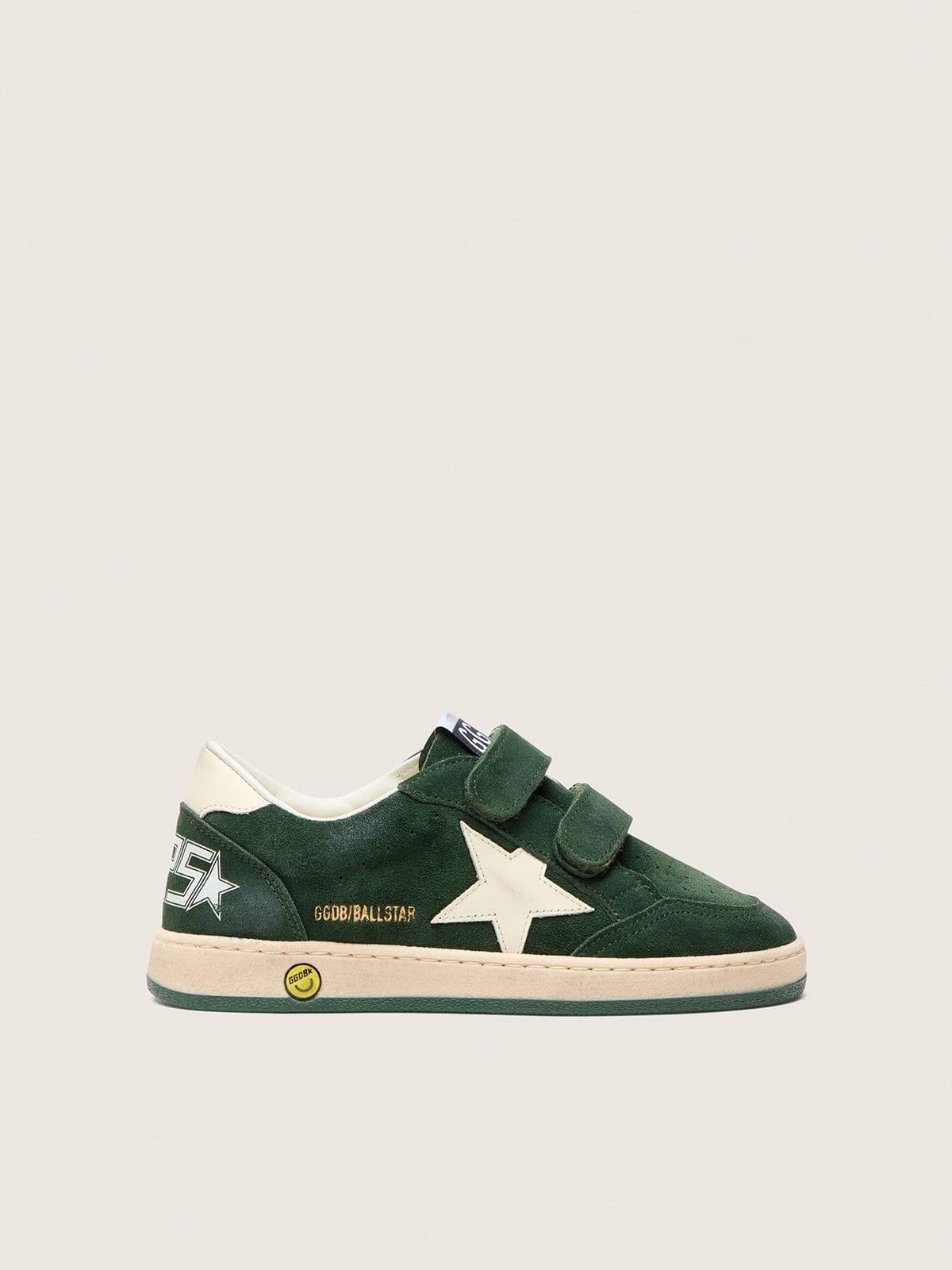 Golden Goose Young Ball Star in forest-green suede with cream leather star and heel tab