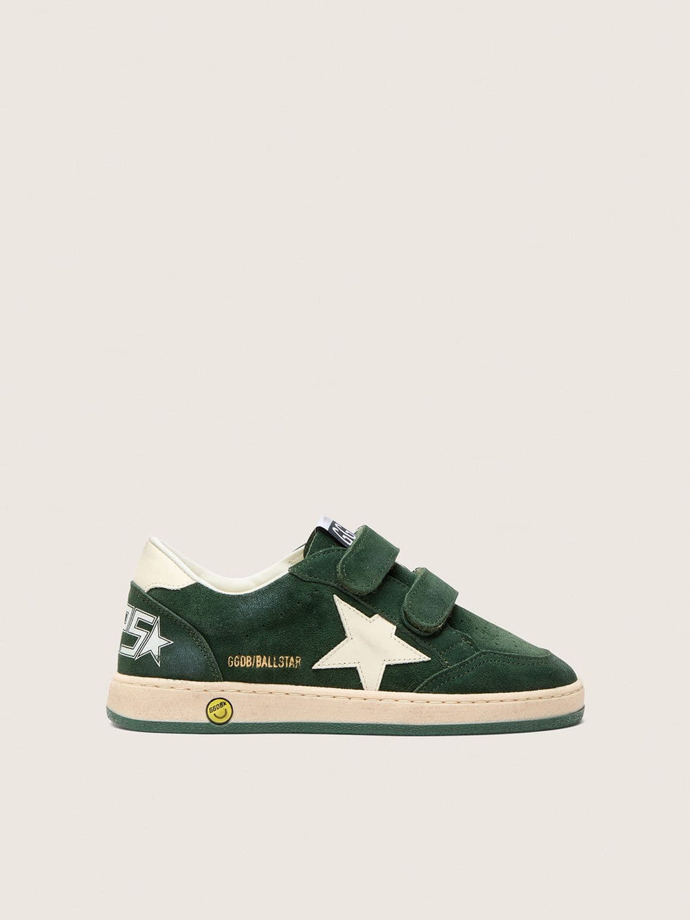 Golden Goose Young Ball Star in forest-green suede with cream leather star and heel tab