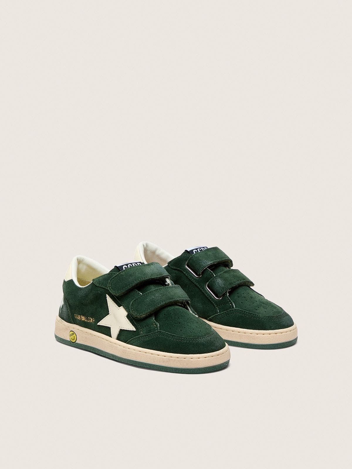 Golden Goose Young Ball Star in forest-green suede with cream leather star and heel tab