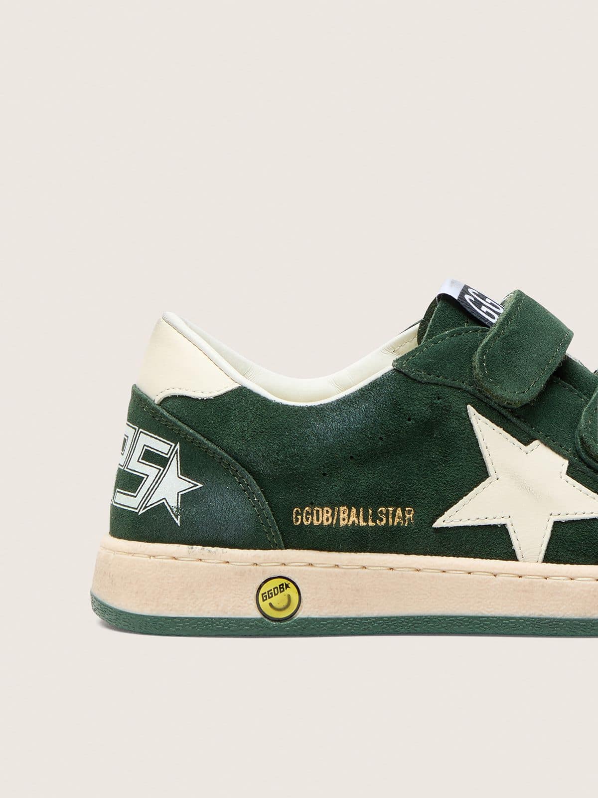 Golden Goose Young Ball Star in forest-green suede with cream leather star and heel tab