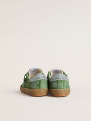 Golden Goose Junior Super-Star in green suede with baby blue star and heel tab
