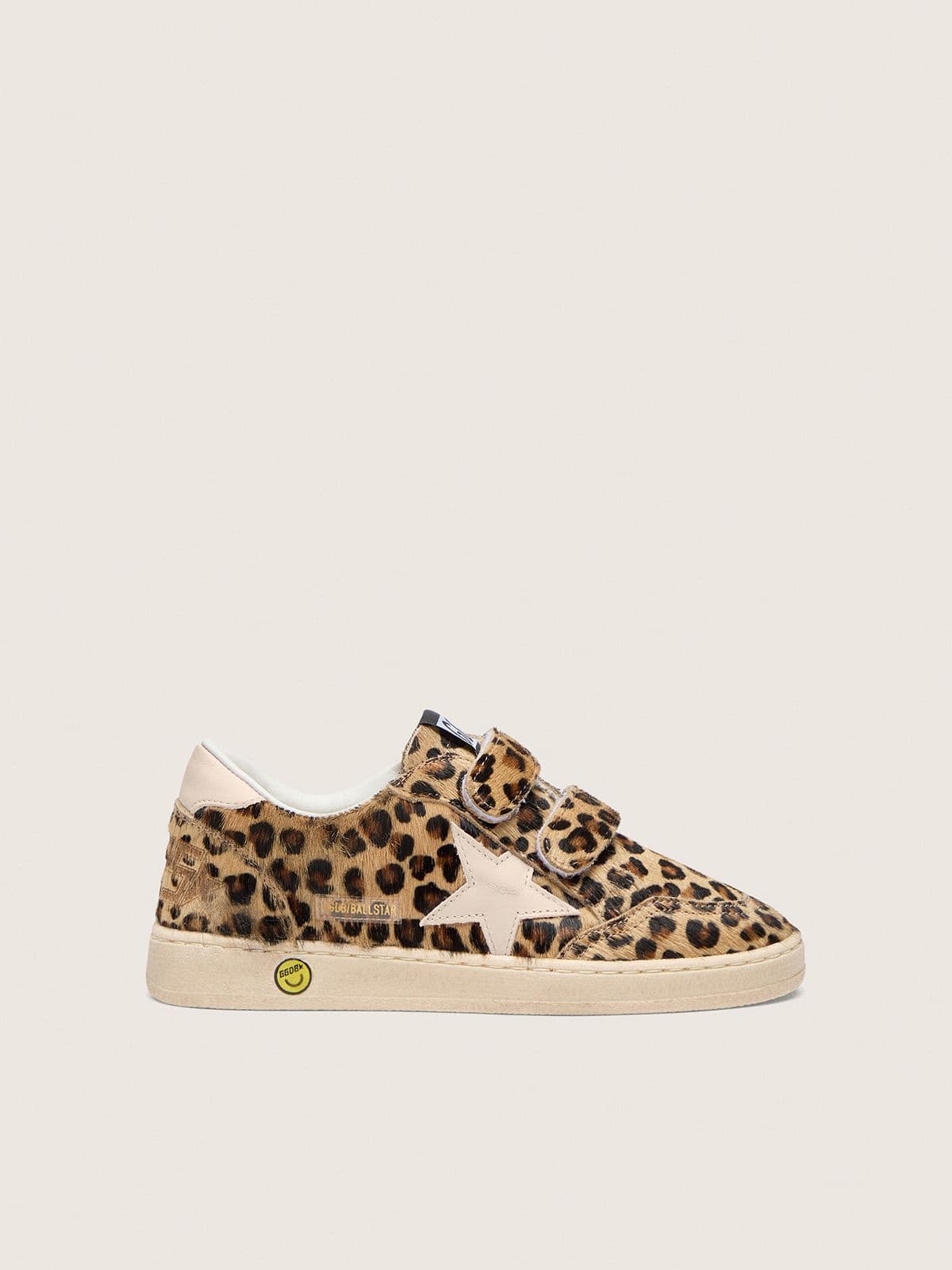 Golden Goose Young Ball Star in leopard-print pony skin with pink leather star and heel tab