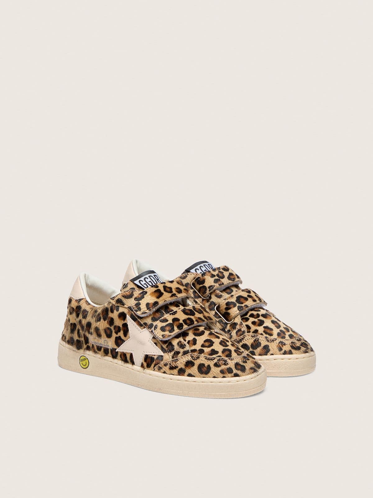 Golden Goose Young Ball Star in leopard-print pony skin with pink leather star and heel tab