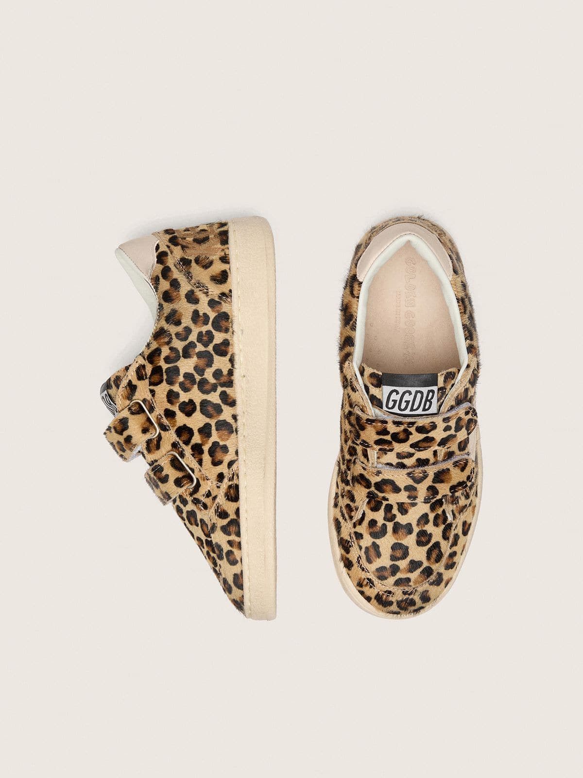Golden Goose Young Ball Star in leopard-print pony skin with pink leather star and heel tab