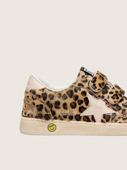 Golden Goose Young Ball Star in leopard-print pony skin with pink leather star and heel tab