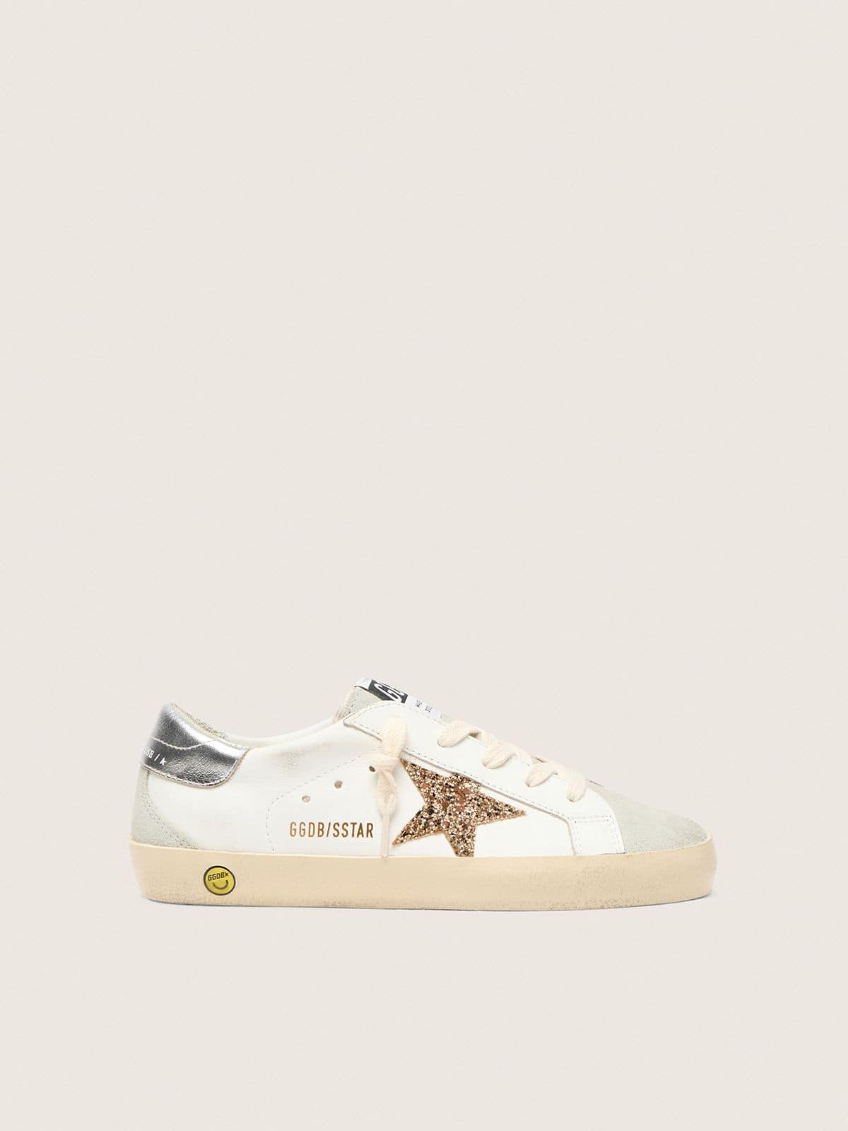 Golden Goose Young Super-Star with gold glitter star and silver metallic leather heel tab