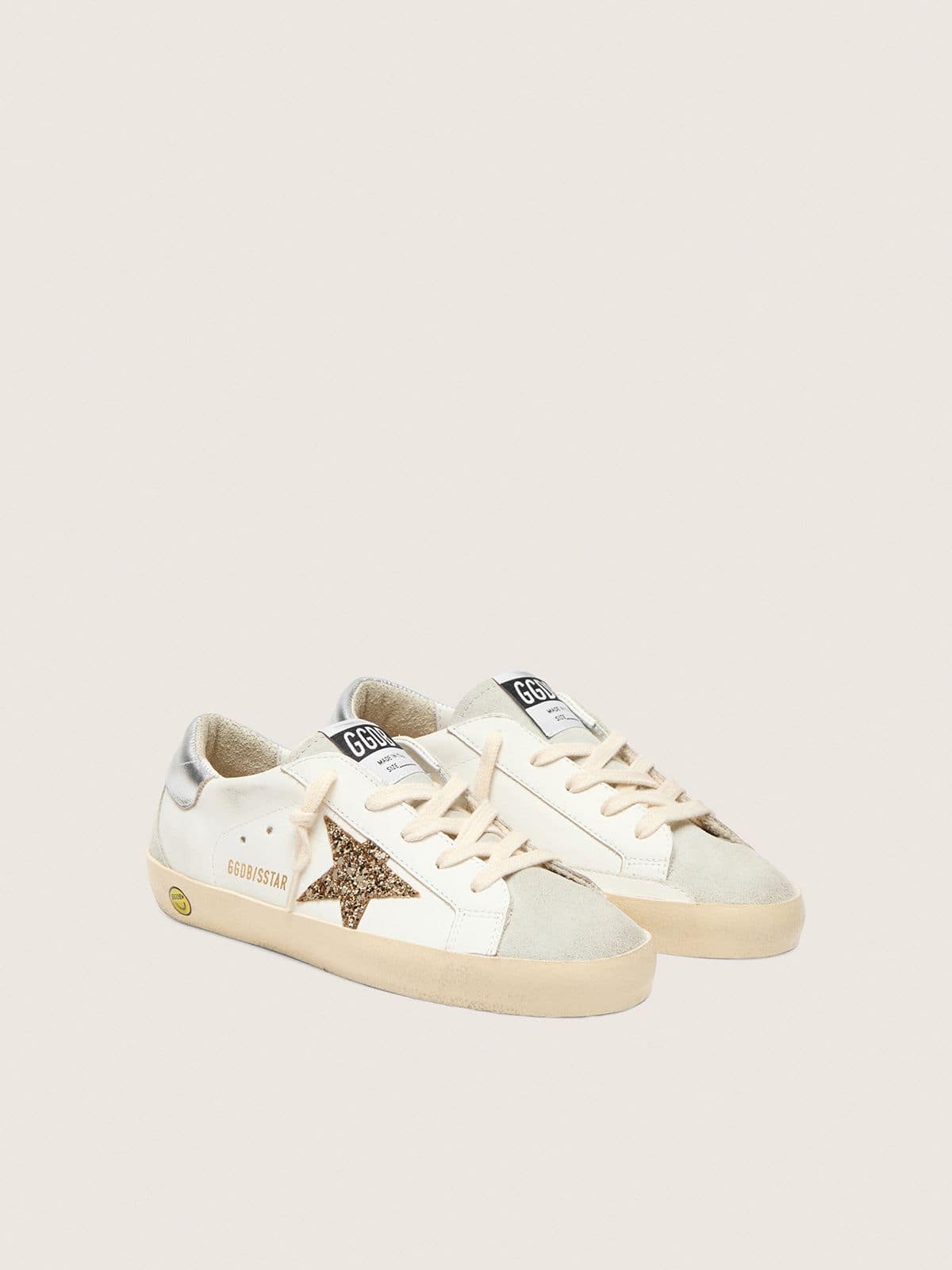 Golden Goose Young Super-Star with gold glitter star and silver metallic leather heel tab