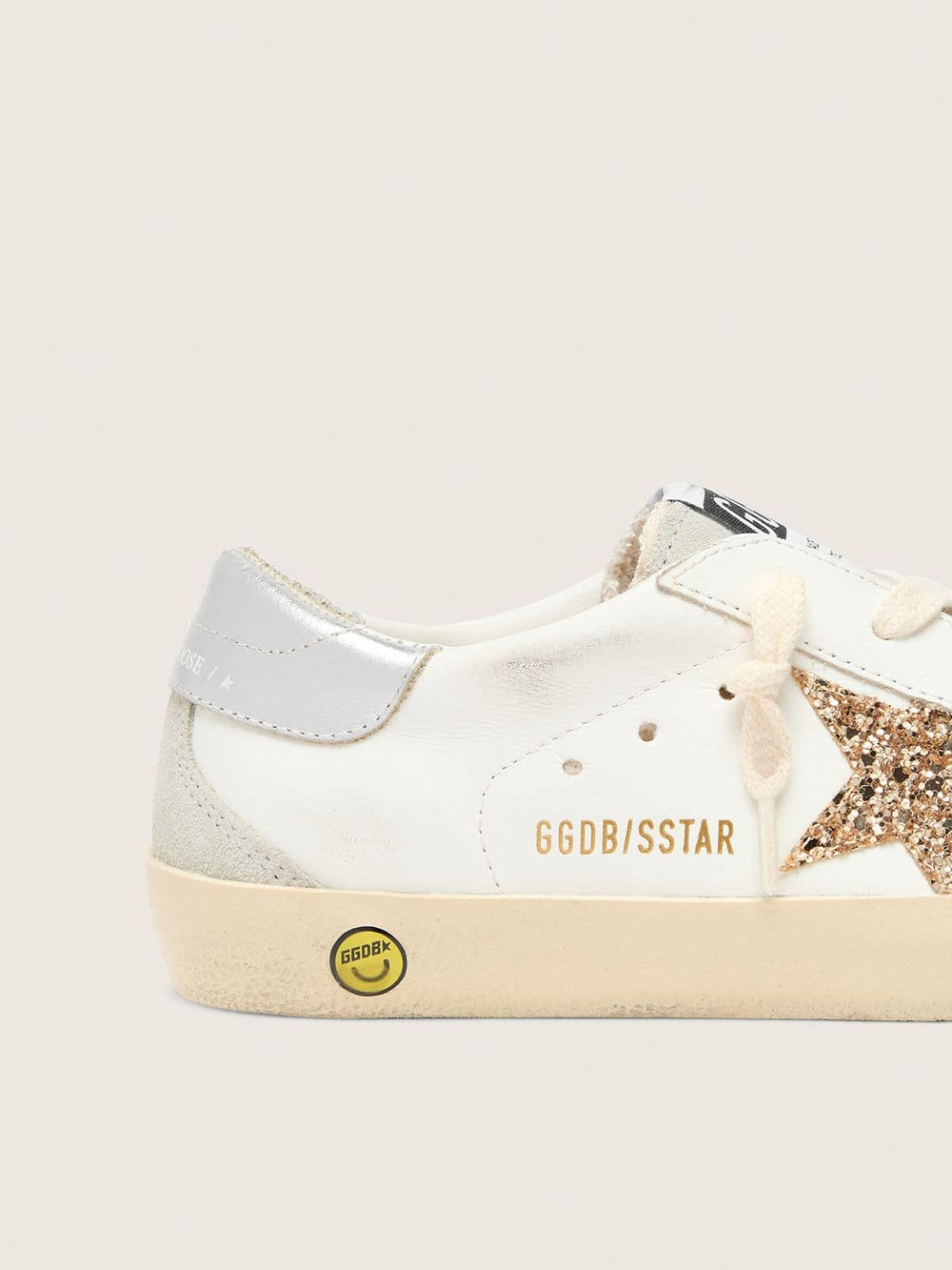 Golden Goose Young Super-Star with gold glitter star and silver metallic leather heel tab