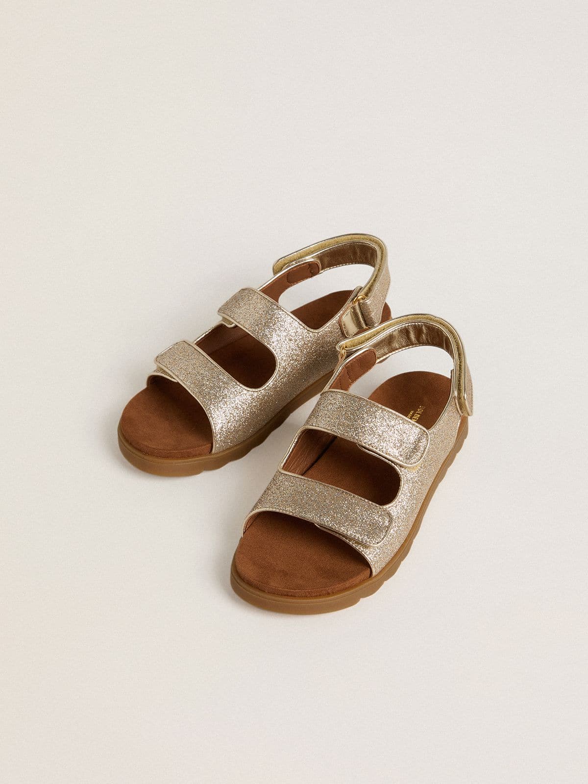 Golden Goose Noa Junior sandals in micro-glitter and platinum leather