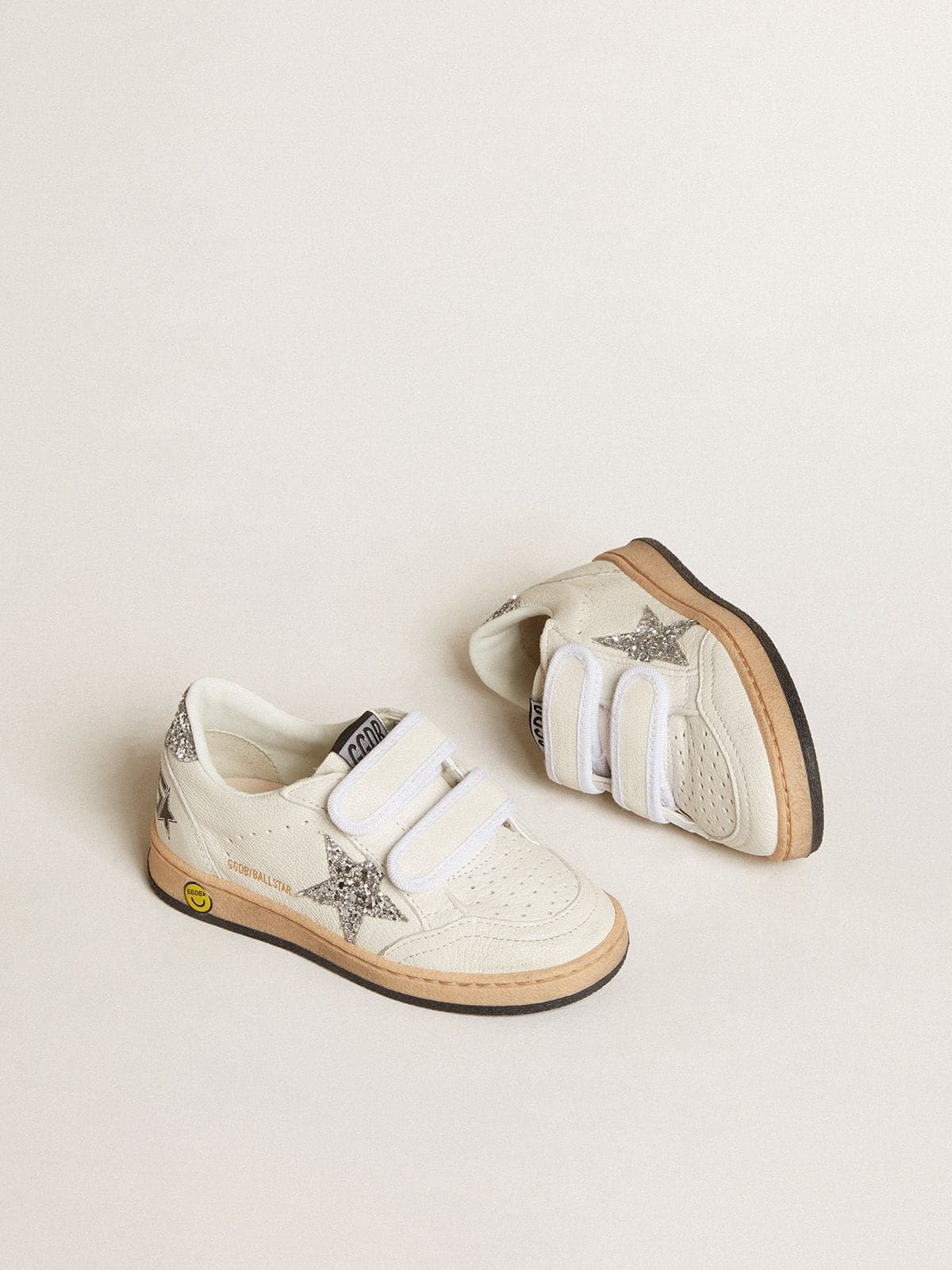 Golden Goose Young Ball Star in nappa with silver glitter star and heel tab