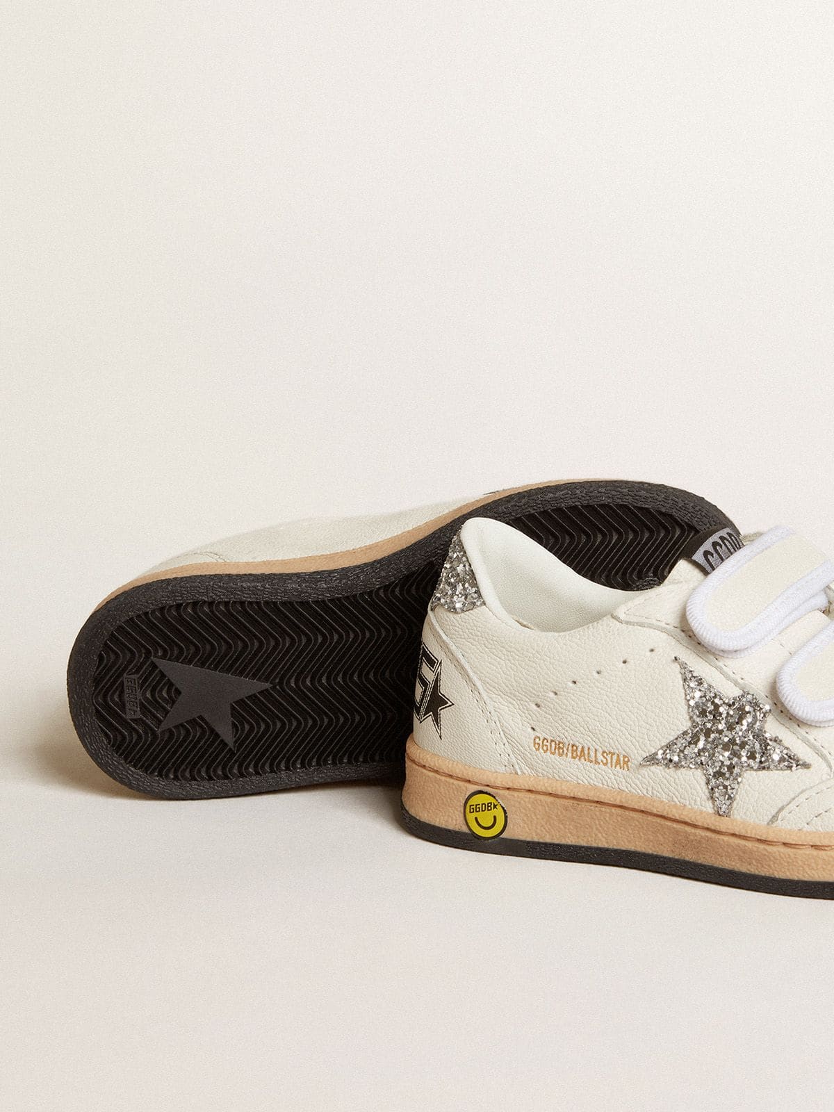 Golden Goose Young Ball Star in nappa with silver glitter star and heel tab