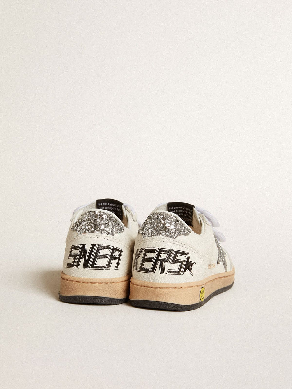 Golden Goose Young Ball Star in nappa with silver glitter star and heel tab