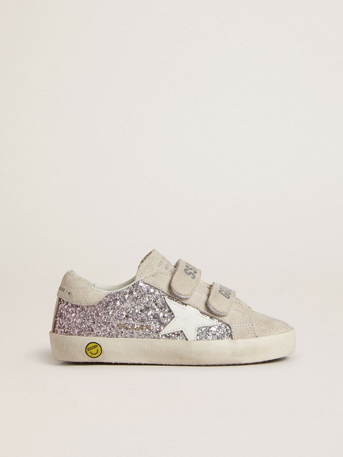 Golden Goose Teen Old School in silver and pink glitter with white leather star