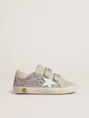 Golden Goose Teen Old School in silver and pink glitter with white leather star