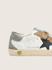 Golden Goose Young Old School with black leather star and beige and green suede inserts