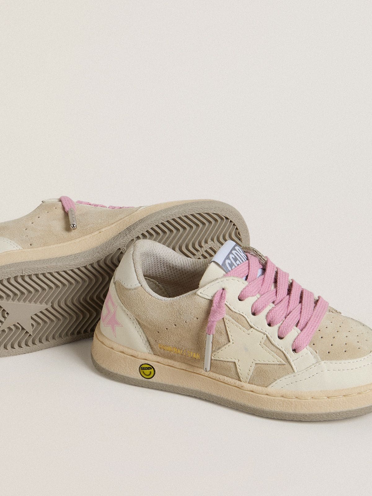 Golden Goose Young Ball Star in pearl suede with leather star and heel tab