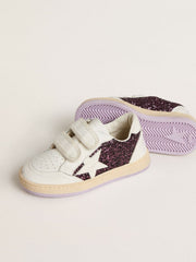 Golden Goose Teen Ball Star in purple glitter with white leather star and heel tab