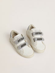 Golden Goose Young Old School in white leather with silver Swarovski crystal heel tab and straps