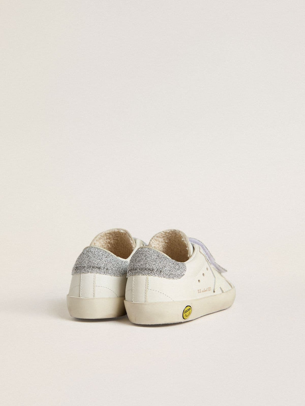 Golden Goose Teen Old School in white leather with silver Swarovski crystal heel tab and straps