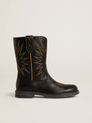Golden Goose Wish Teen boots in black leather with yellow star embroidery
