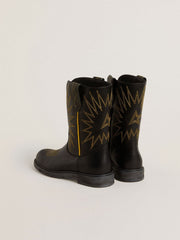 Golden Goose Wish Teen boots in black leather with yellow star embroidery