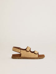 Golden Goose Noa Junior sandals in beige raffia and brown leather