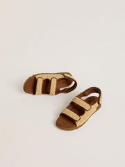 Golden Goose Noa Junior sandals in beige raffia and brown leather