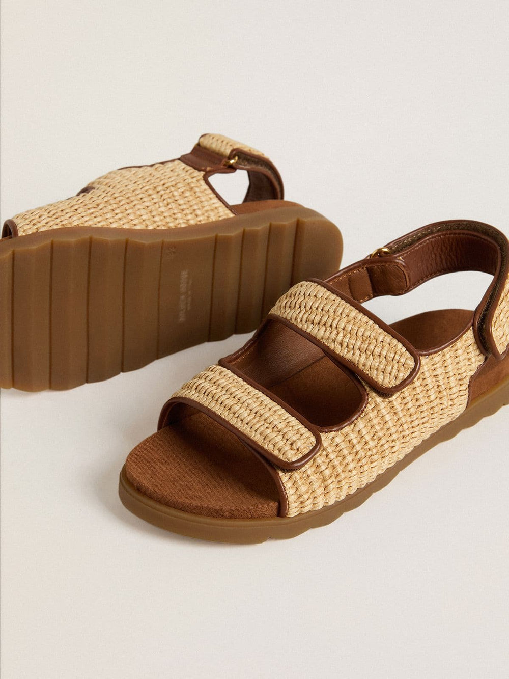 Golden Goose Noa Junior sandals in beige raffia and brown leather