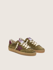 Golden Goose Young Super-Star in military-green suede with burgundy leather star and heel tab