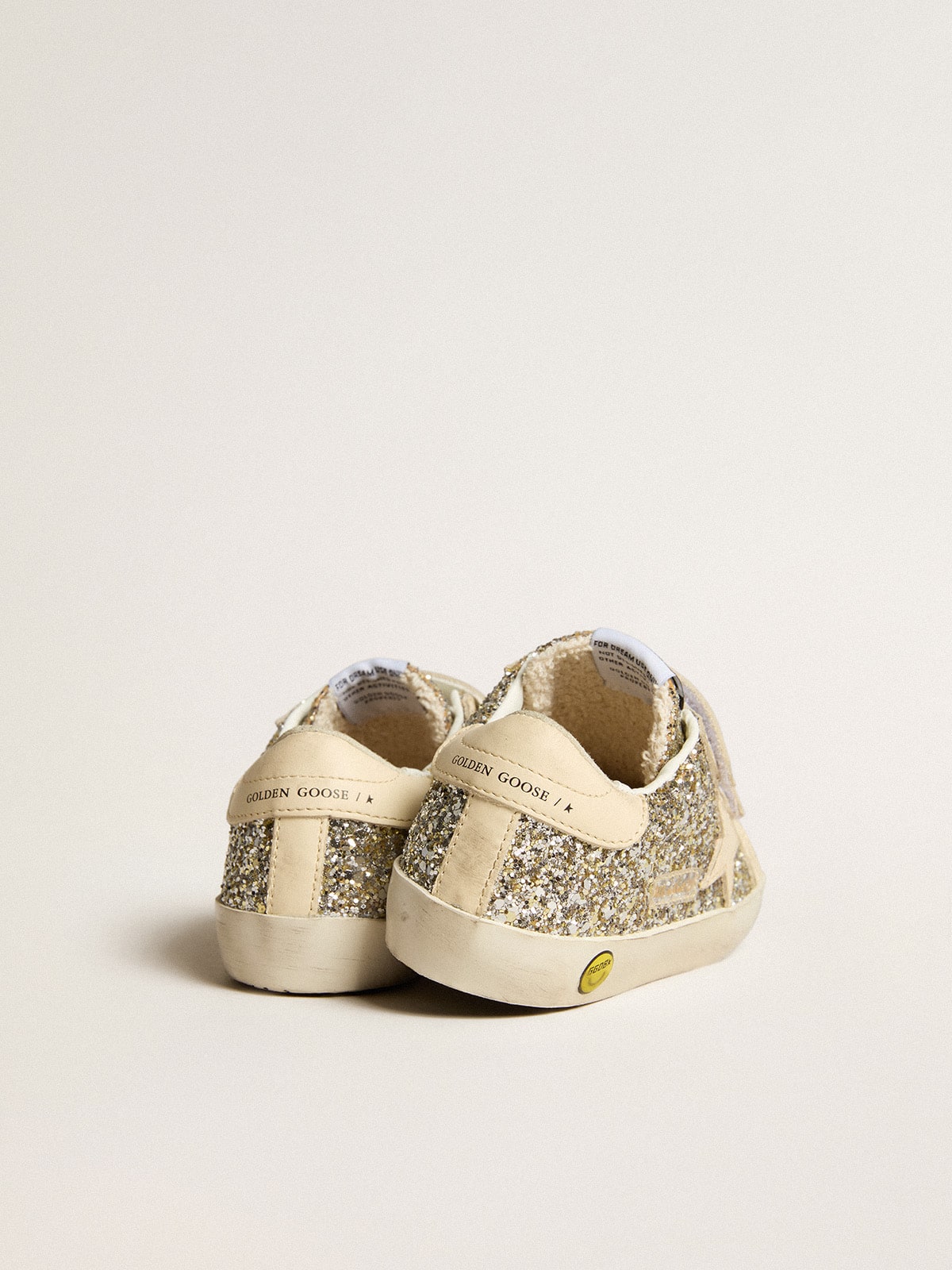 Golden Goose Old School Young in platinum glitter with leather star and heel tab