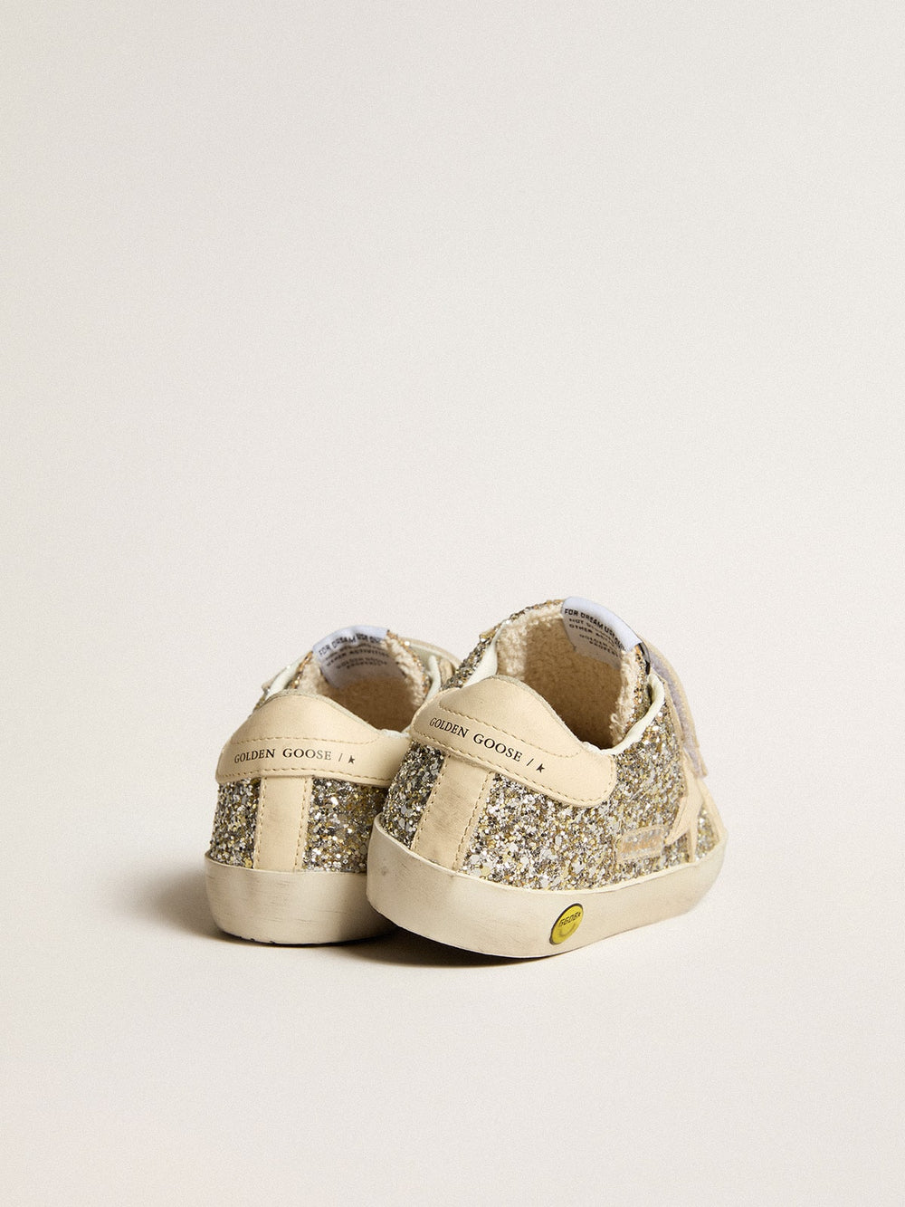 Golden Goose Old School Young in platinum glitter with leather star and heel tab