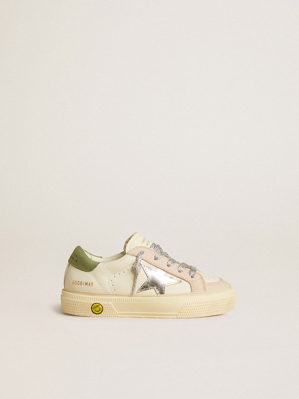 Golden Goose May Teen in nappa with silver star and olive green heel tab