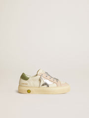 Golden Goose May Teen in nappa with silver star and olive green heel tab