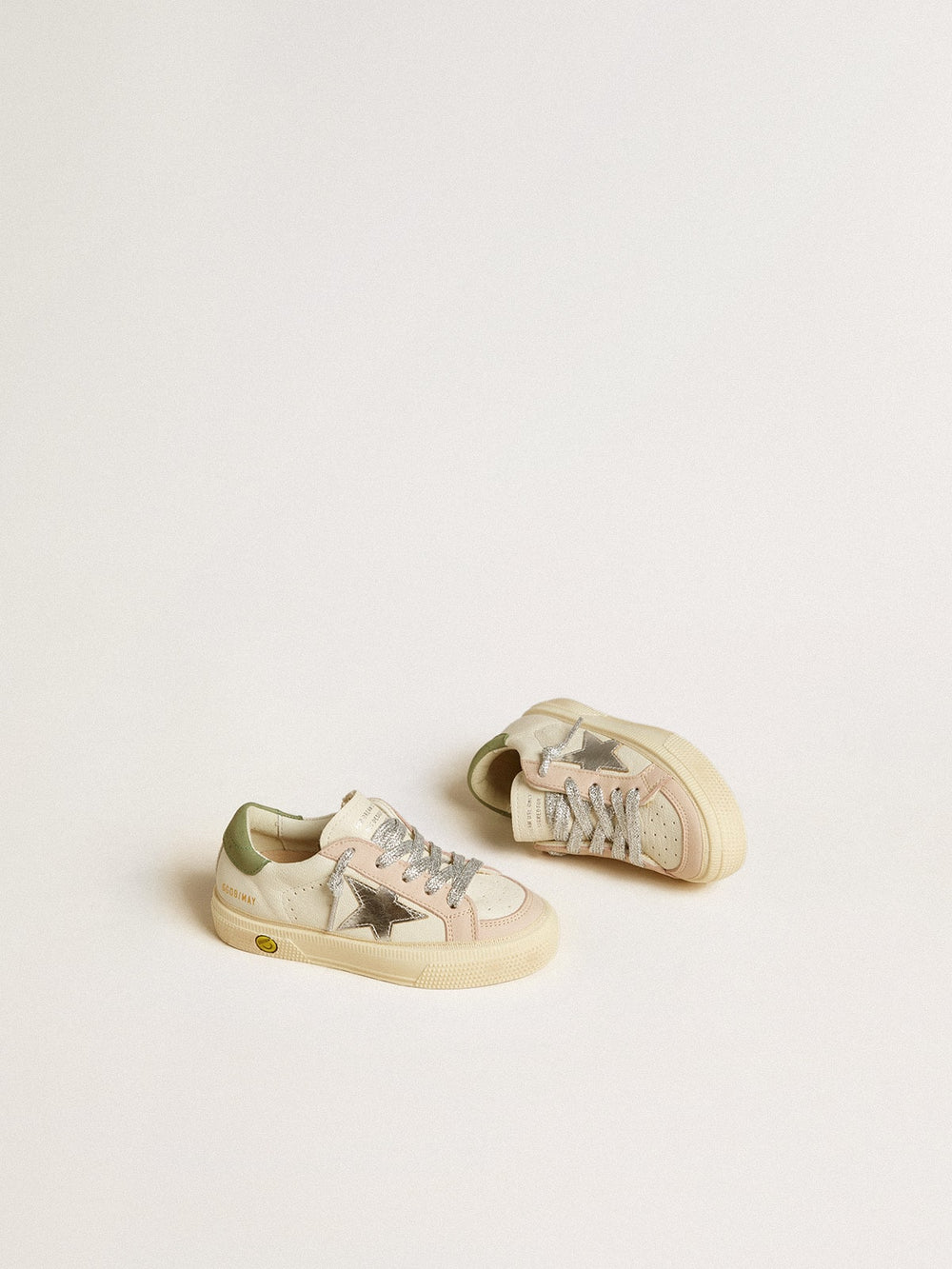 Golden Goose May Teen in nappa with silver star and olive green heel tab