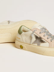 Golden Goose May Teen in nappa with silver star and olive green heel tab