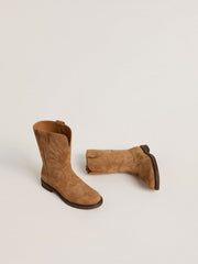 Golden Goose Wish Teen boots in camel suede with star embroidery